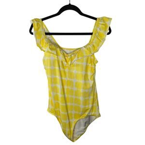 Lands' End Ruffle One-Piece Yellow White Swimsuit Size 12